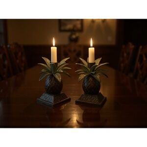 Royal Limited Pineapple Candle‎ Holders Set of 2 Bronze Finish VTG Style beach